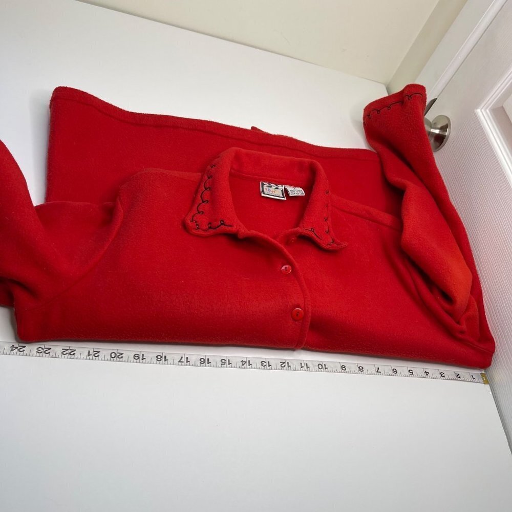 Take Two Women's Fleece‎ Button Up Kitten Jacket Size L Embroidered Red Grandma - Picture 8 of 11